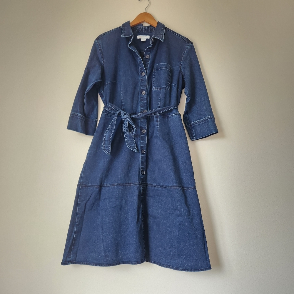 Denim Button-Up Dress with Belt
